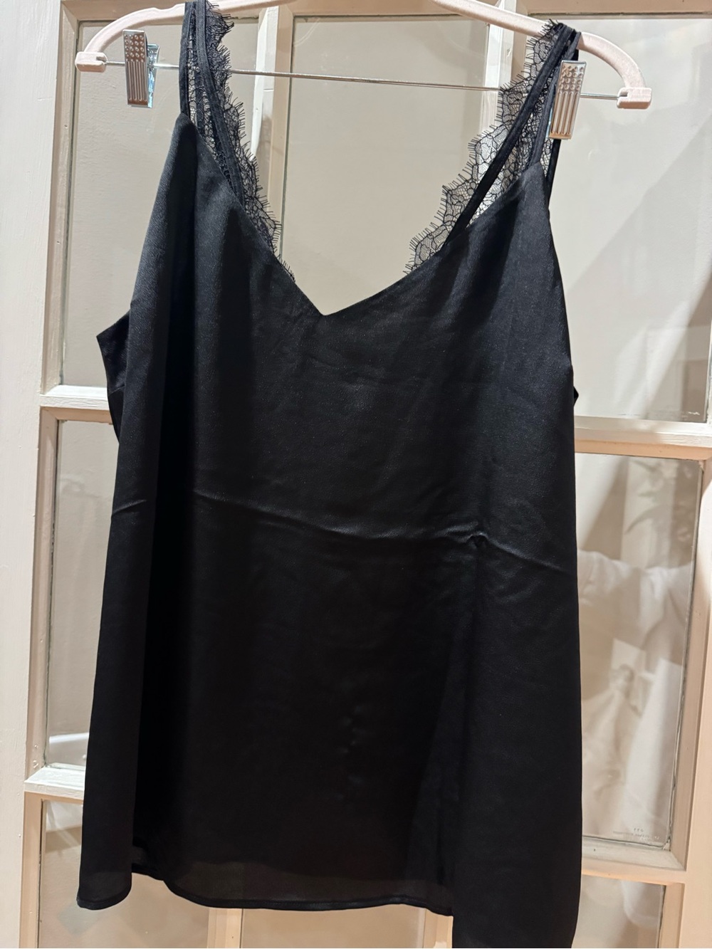Express Black Satin Lace-Trim Cami Tank